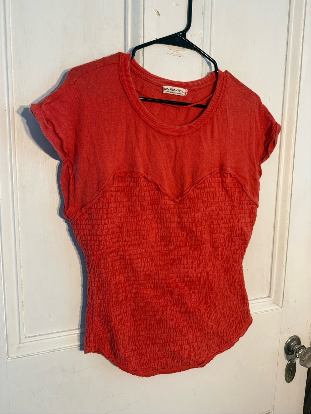 We The Free Red Smocked Short Sleeve Tee